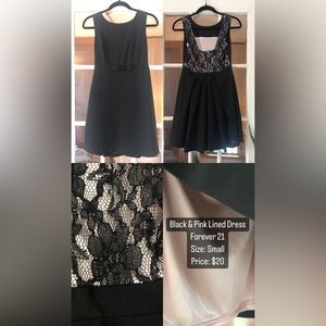 Black and very light baby pink dress with small front bow and lace back
